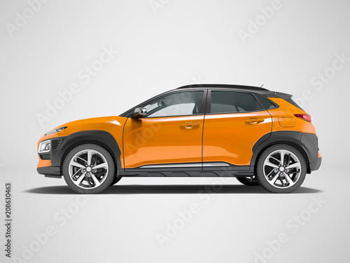 Modern orange car crossover 3d render on gray background with shado