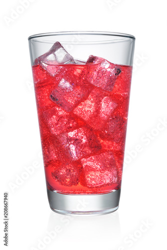 Glass of red soda isolated