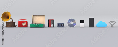 3D illustration of music player evolution