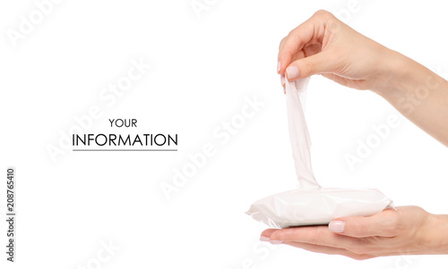 The wet wipe in hand pattern on white background isolation