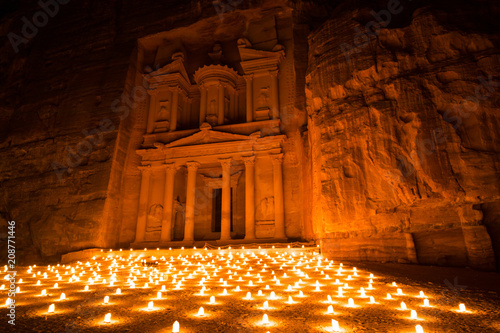 Candles at the Treasury Facade in Petra Jordan