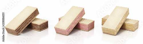 Chocolate, banana and strawberry wafers. 3D illustration