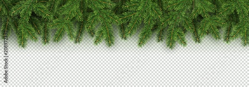 Christmas, New Year, Winter border with realistic branches of Christmas tree