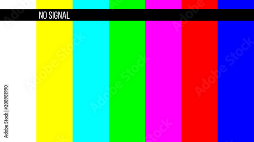 Creative vector illustration of no signal TV test pattern background. Television screen error. SMPTE color bars technical problems. Art design. Abstract concept graphic element