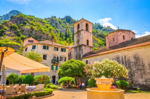 Beautiful narrow streets of old town Kotor, Montenegro.