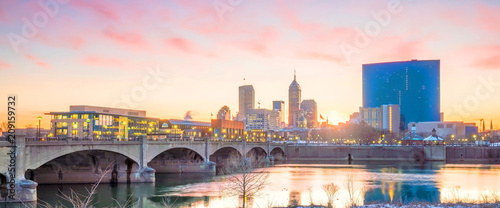 Downtown Indianapolis skyline at twilight