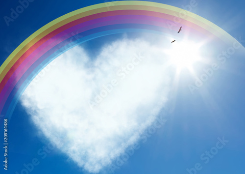 ハートの雲に虹が架かる
