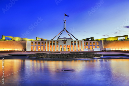Canberra Parliament Pool Reflection at sunset - public building with free access.