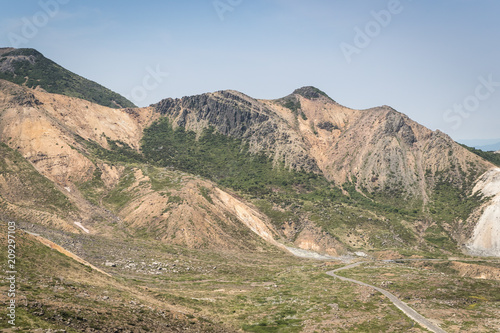 Azuma-Kofuji peak 1707 meters ,Mount Azuma is a roughly 2000 meter tall, volcanic mountain range northeast of Mount Bandai along the border of Fukushima and Yamagata Prefectures