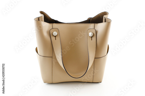 brown leather handbag isolated on white background