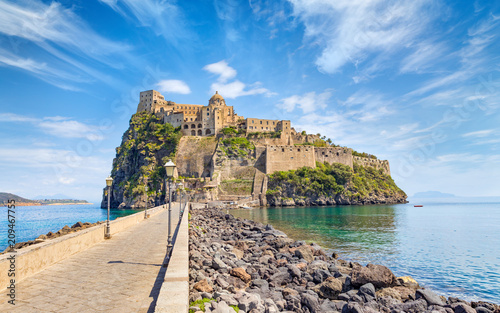 Daylight view of Aragonese Castle near Ischia island, Italy