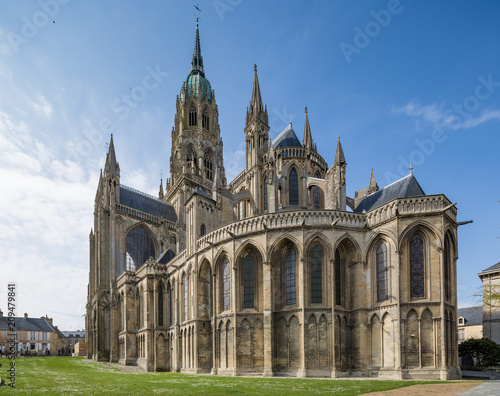 Bayeux's 13th century Gothic cathedral on a spring day in Normandy, France