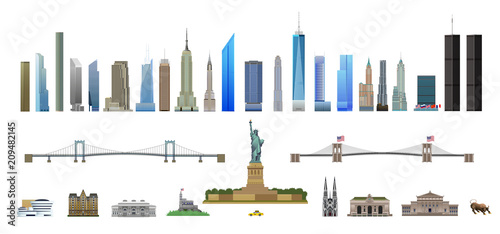 New York City landmarks set, isolated