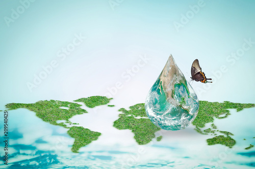 World ocean day, environmental protection, earth day and saving water concept with planet globe on continental map: Element of this image furnished by NASA