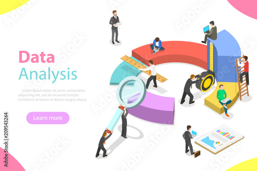 Flat isometric vector concept business statistics and analytics, audit report, company performance analysis.