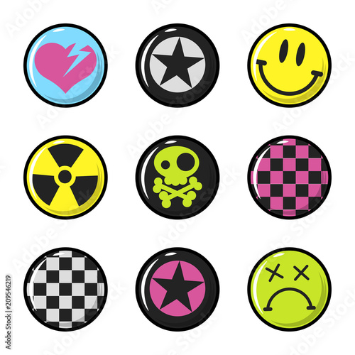 Vector emo icons isoleted on white. heart, radiation, skull and others