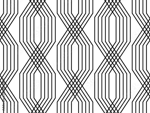 Black and white lines geometric art deco style simple seamless pattern, vector