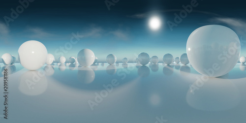 abstract HDRI environment map, spherical panorama background, light source rendering with blue sky (3d equirectangular rendering)