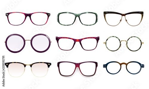 Set of glasses isolated on white background for applying on a portrait 