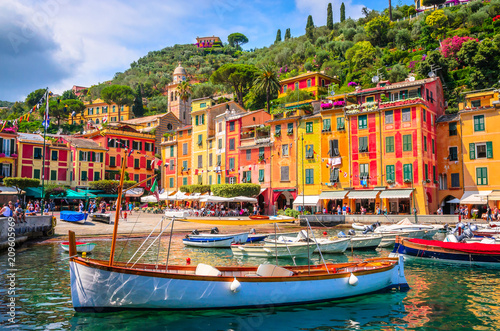 Beautiful bay with colorful houses in Portofino, Liguria, Italy