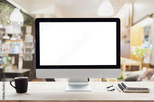 desktop computer white frame on work table