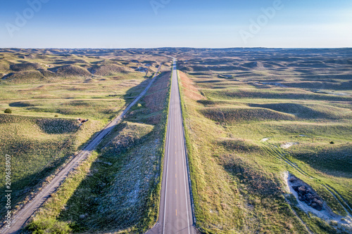 highway in Nebraska Sandhills - aerial view