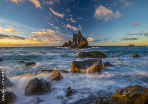 landscape of Benijo beach at sunset in Tenerife,art photography