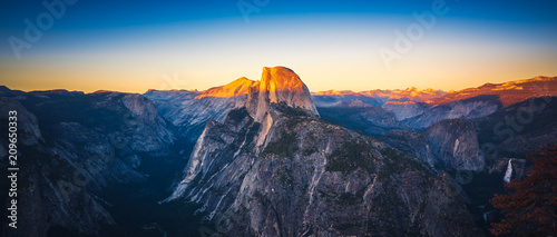 Panoramic Sunset View of Half Dome from Glacier Point in Yosemite National Park