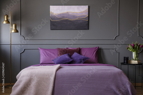 Purple woman's bedroom interior