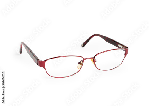 Women elegant glasses modern red frame isolated on white