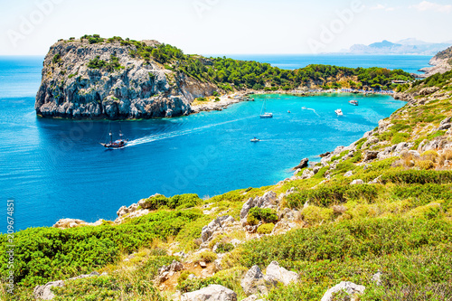 The beautiful Anthony Quinn Bay on Rhodes Island, Mediterranean Sea, Greece