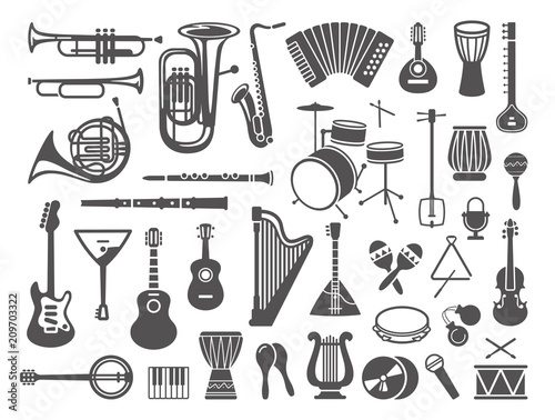 Collection of musical instruments icons