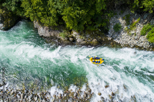 White water rafting on alpine river. Sesia river, Piedmont, Italy.