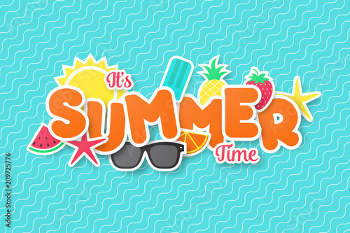 Summer time vector banner design. Paper cut style. vector illustration