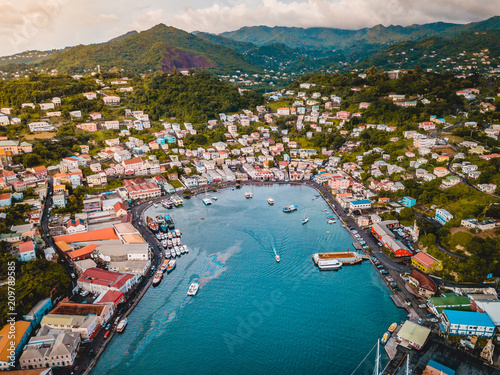 Tropical Caribbean City Port with boats and ships Grenada