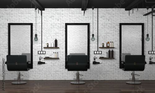 hair salon interior modern style 3d illustration beauty salon white brick wall