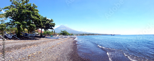 beach in Amed with view of Mount Agung, Bali, Indonesia