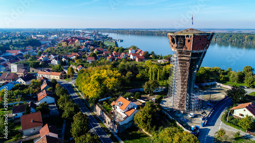 Vukovar water tower is the symbol of Croatian homeland war, Danube in the background