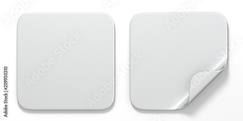 Blank white square stickers with curved corner 3D