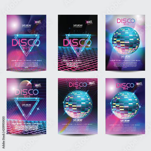 Retro poster style 80s disco design neon