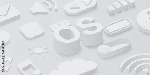 Grey 3d operating system background with web symbols.