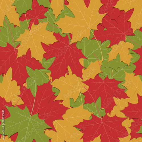 Autumn leaf fall. Multicolored maple leaves. Seamless pattern