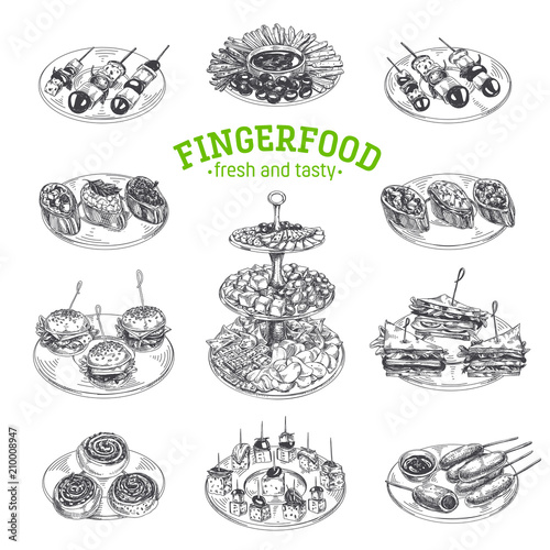 Beautiful vector hand drawn finger food Illustration.
