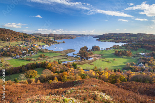 View of Windermere in the English Lake District, from Todd Crag, on a sunny autumn day.