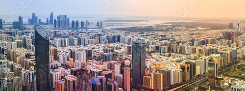 Panoramic sunset city skyline. Abu Dhabi