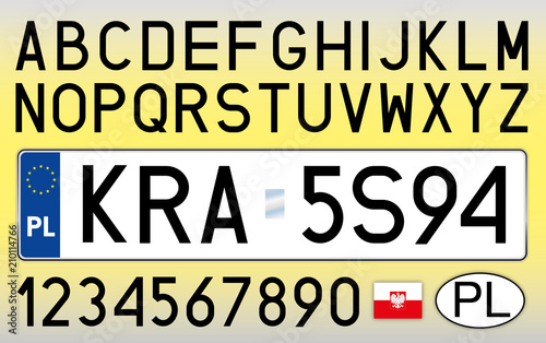 Poland, car license plate, letters, numbers and symbols 