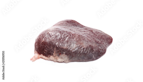 Fresh young raw goat spleen isolated on white background