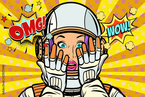 OMG wow pop art woman astronaut