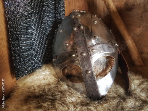 A Viking helmet and chainmail 