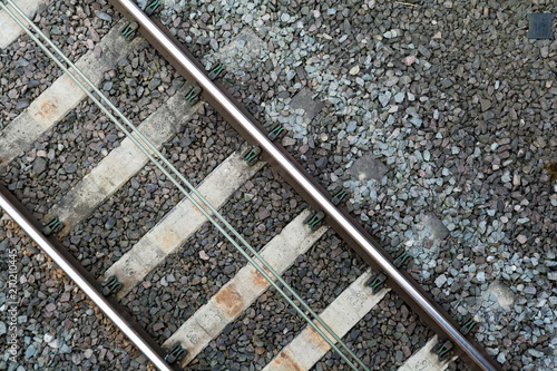 Section of train tracks on the rail line, overhead shot